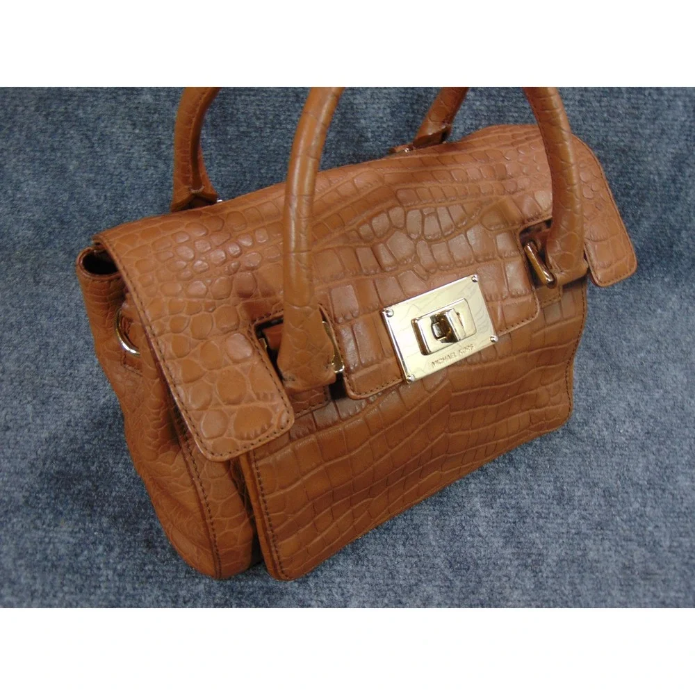 Michael Kors Hamilton Satchel Brown Croc Embossed Leather‎ Turn Lock